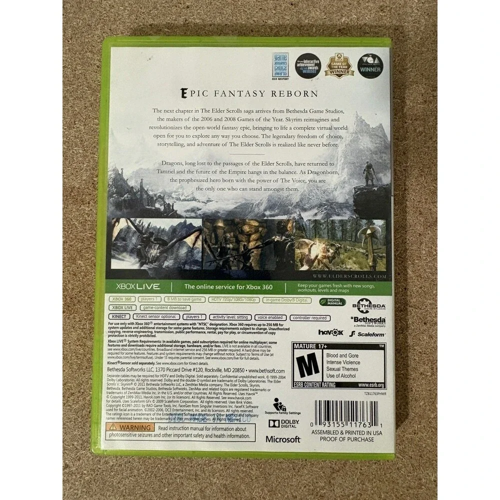 Bethesda The Elder Scrolls V: Skyrim Platinum Hits Xbox 360 CIB